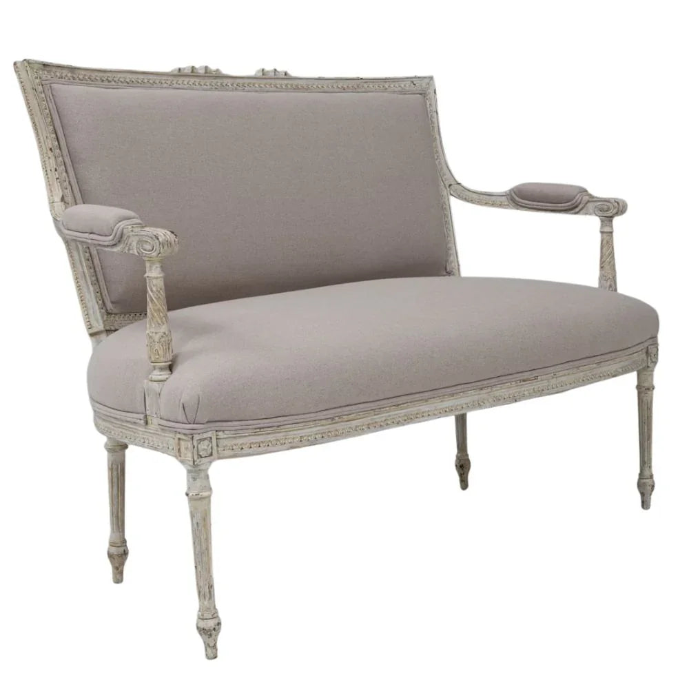Canapé ancien de style provençal français, couleur taupe, vers 1900