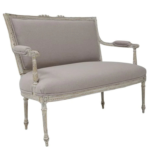 Canapé ancien de style provençal français, couleur taupe, vers 1900