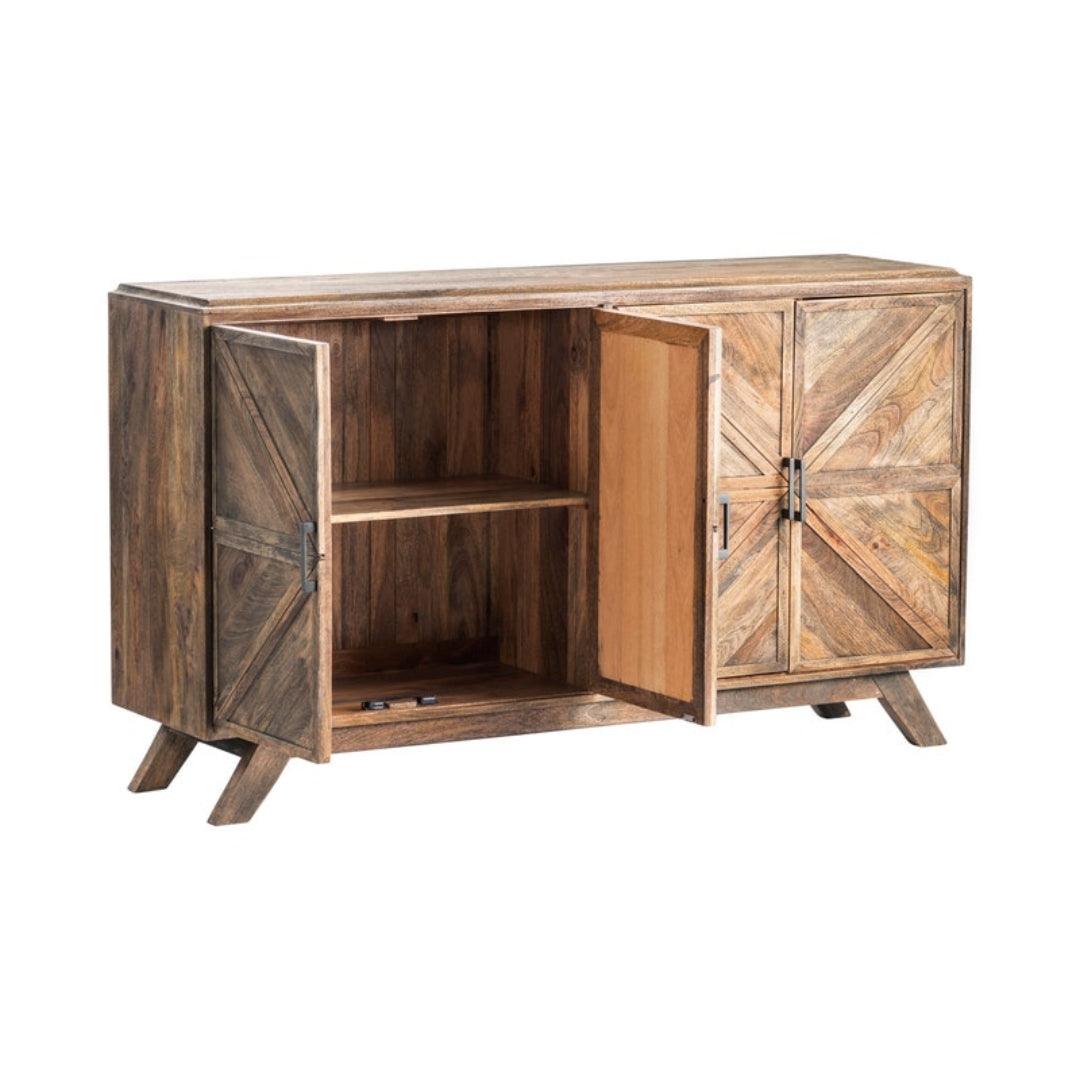 Buffet rustique en bois au design géométrique