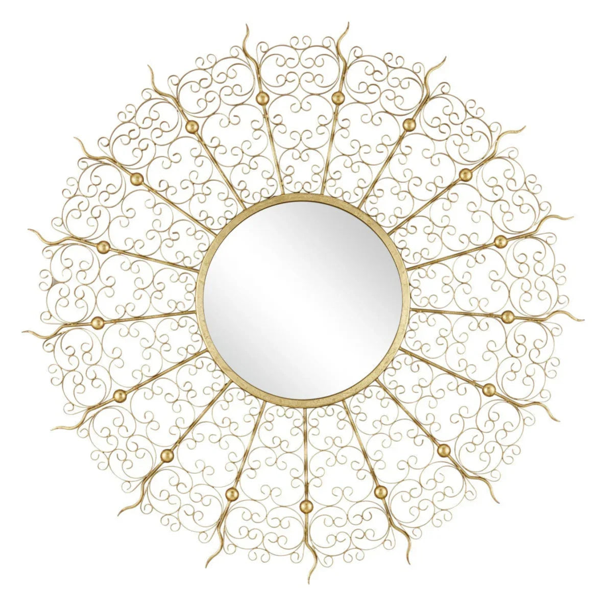 Miroir rond à effet soleil et feuille d'or