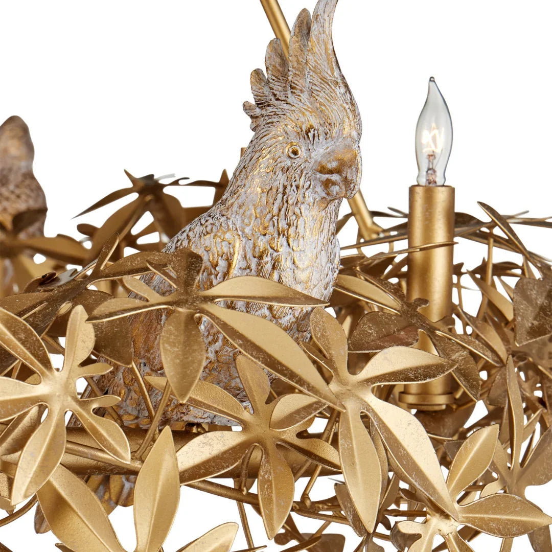 Lustre Couronne Florale Oiseaux Dorés