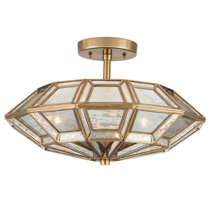 Plafonnier semi-encastré en verre mercurisé doré