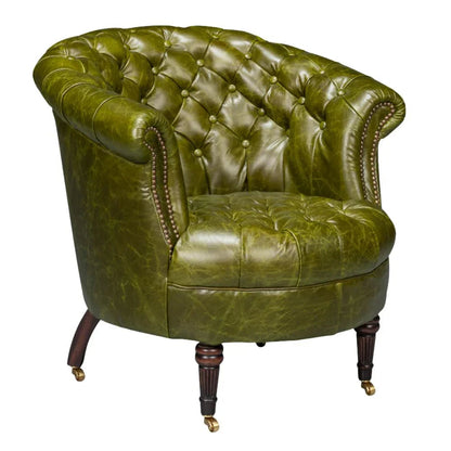 Fauteuil Chesterfield en cuir vert