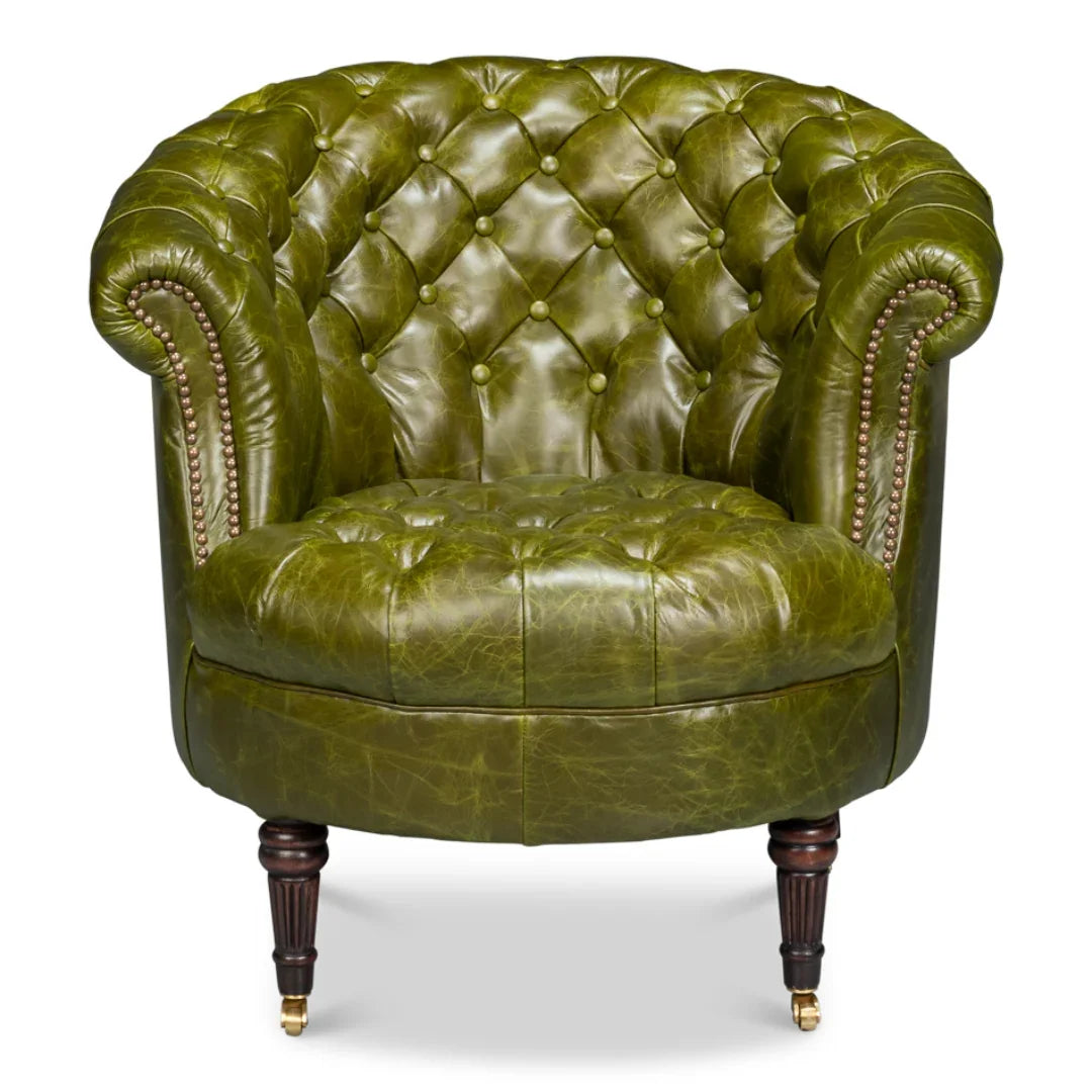 Fauteuil Chesterfield en cuir vert