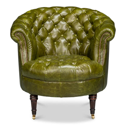 Fauteuil Chesterfield en cuir vert