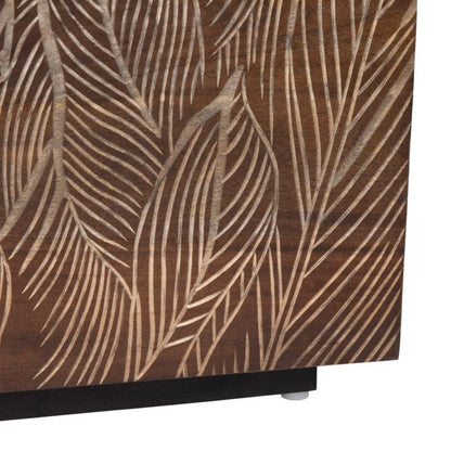 Buffet en bois à motif de feuilles sculptées