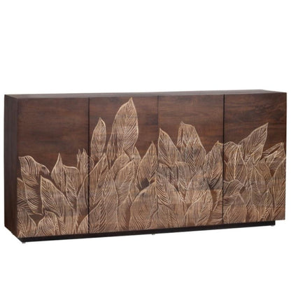 Buffet en bois à motif de feuilles sculptées