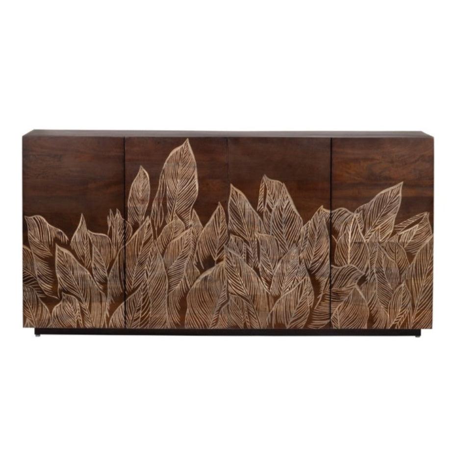 Buffet en bois à motif de feuilles sculptées