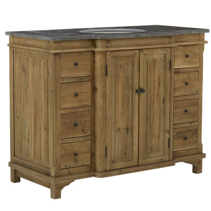 Meuble-lavabo rustique avec porte à panneaux en pierre et dessus de meuble-lavabo