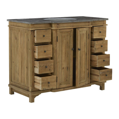 Meuble-lavabo rustique avec porte à panneaux en pierre et dessus de meuble-lavabo