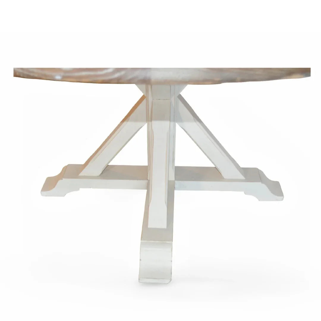 Table de salle à manger ronde de style campagnard avec piètement croisé