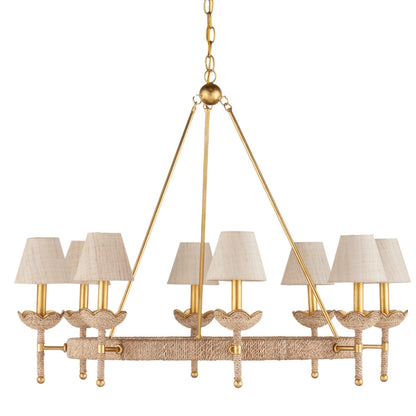 Lustre à feuilles d'or et abat-jour en corde