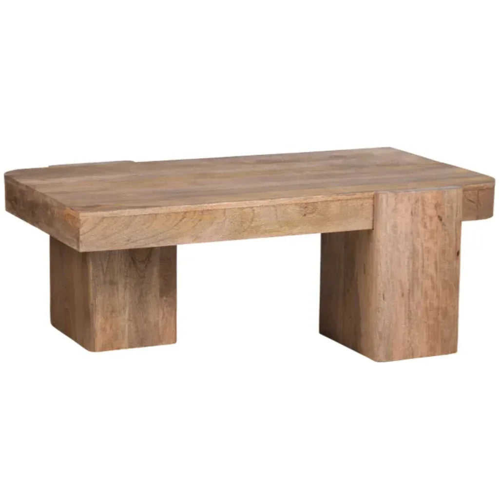 Table basse rustique en bois de manguier avec pieds massifs