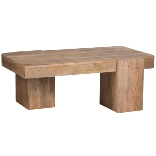 Table basse rustique en bois de manguier avec pieds massifs