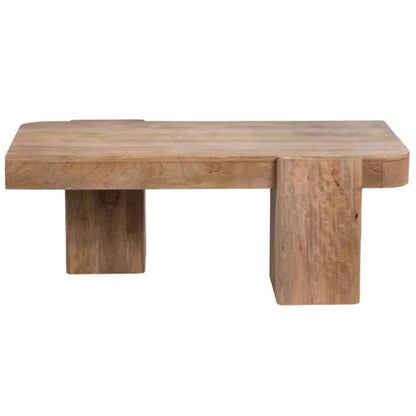 Table basse rustique en bois de manguier avec pieds massifs