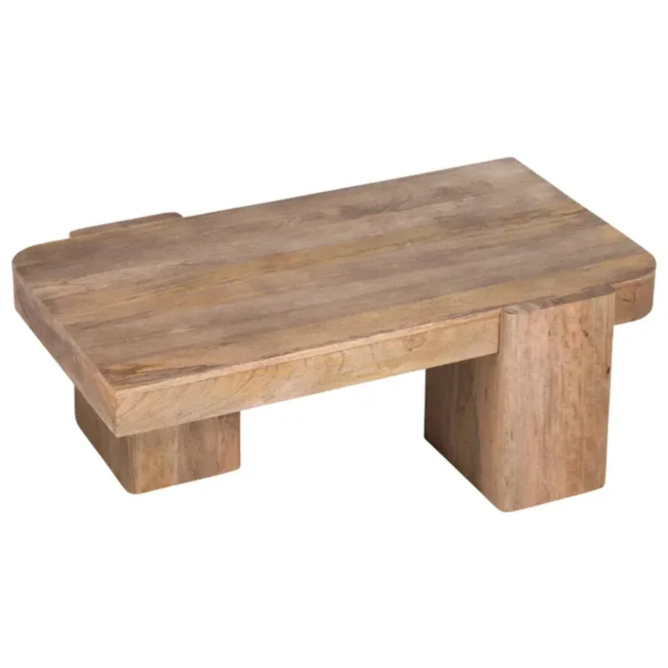 Table basse rustique en bois de manguier avec pieds massifs