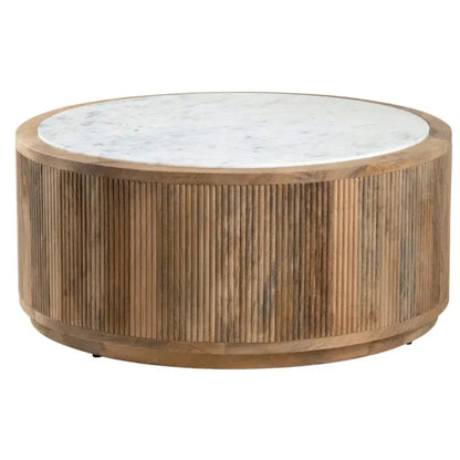 Table basse en bois de manguier avec plateau en marbre