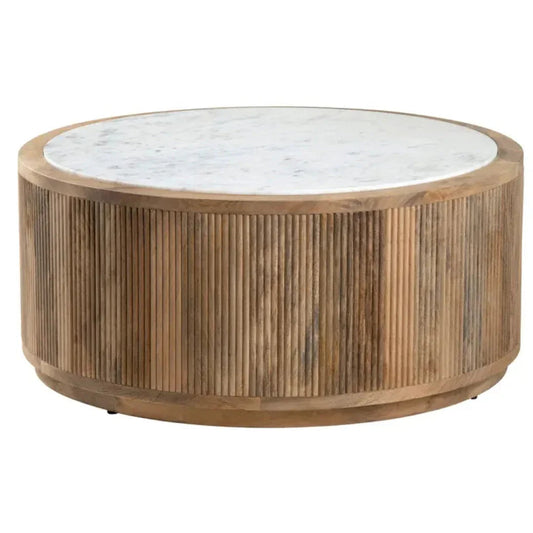 Table basse en bois de manguier avec plateau en marbre