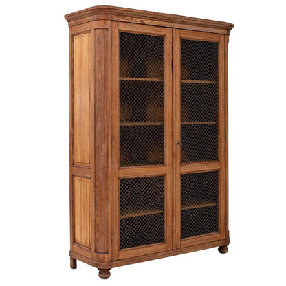 Armoire ancienne française en bois avec treillis métallique, vers 1860
