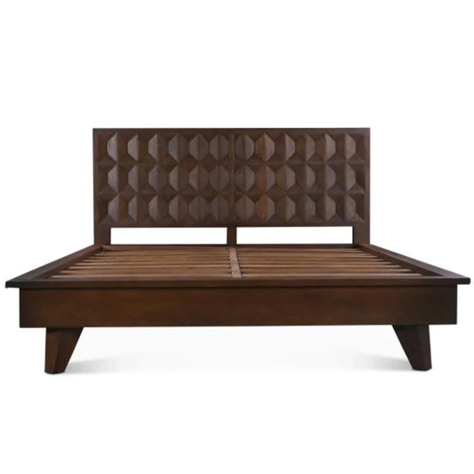 Lit Queen géométrique rustique marron