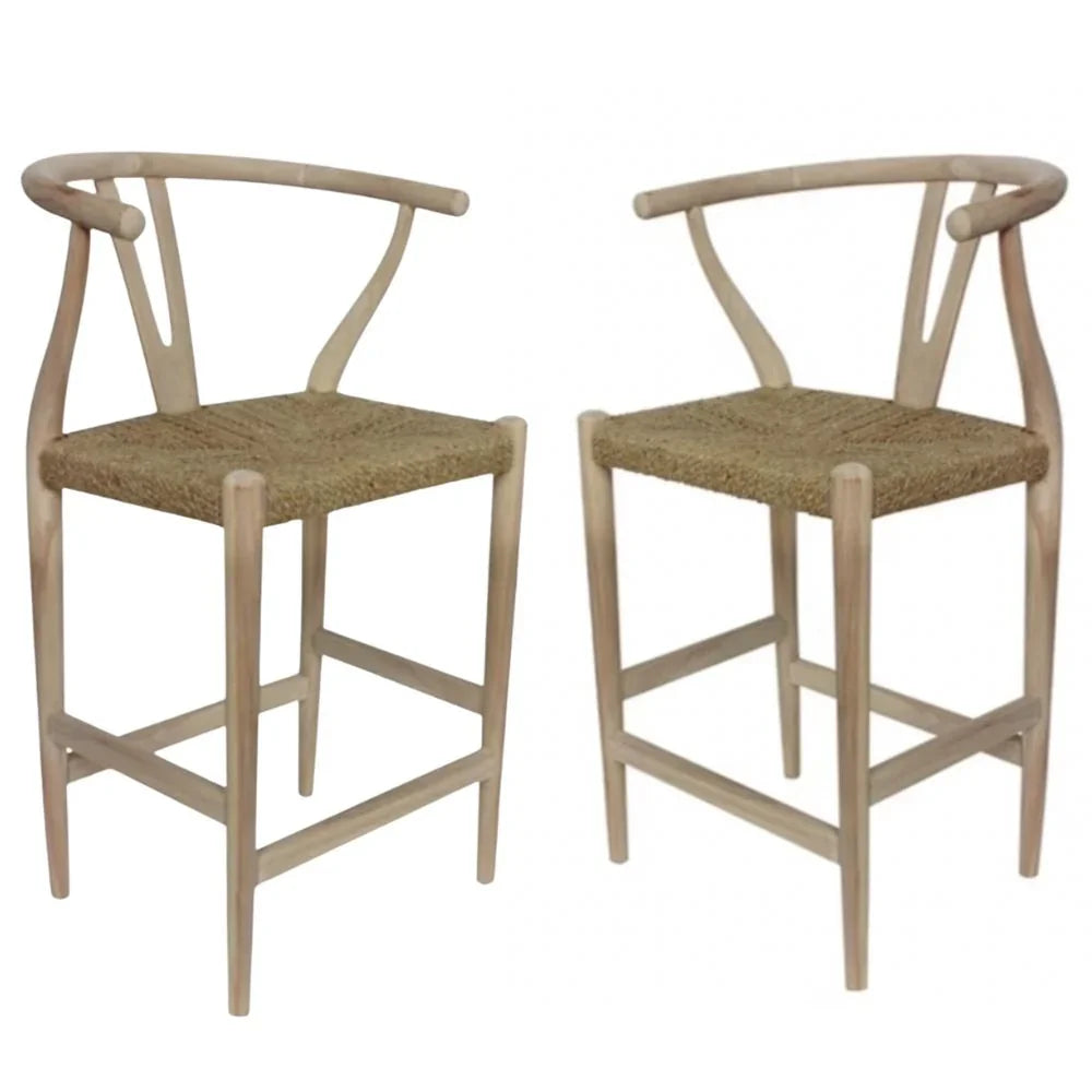 Tabouret de bar à assise en jonc naturel