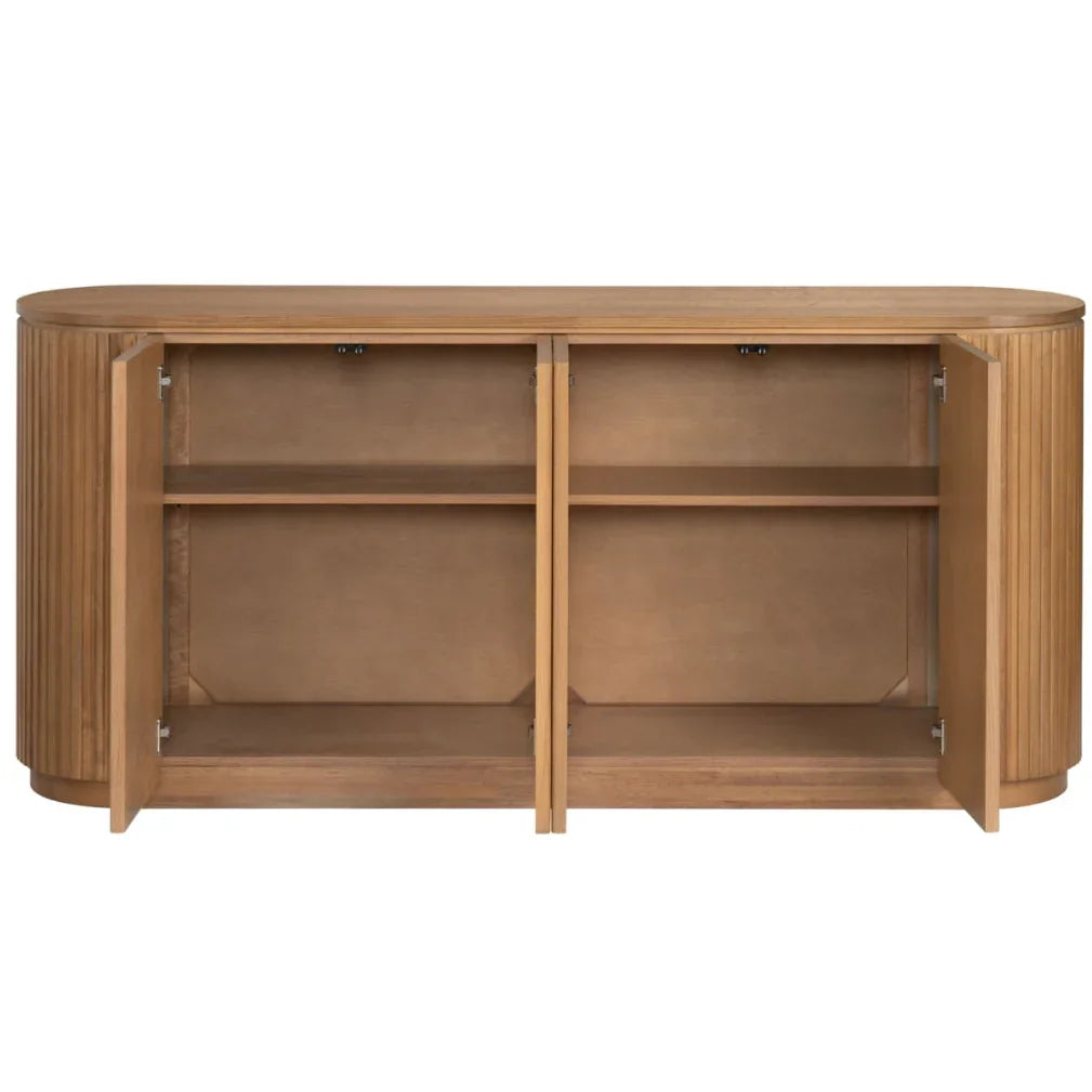 Buffet ovale en bois cannelé aux portes chaudes