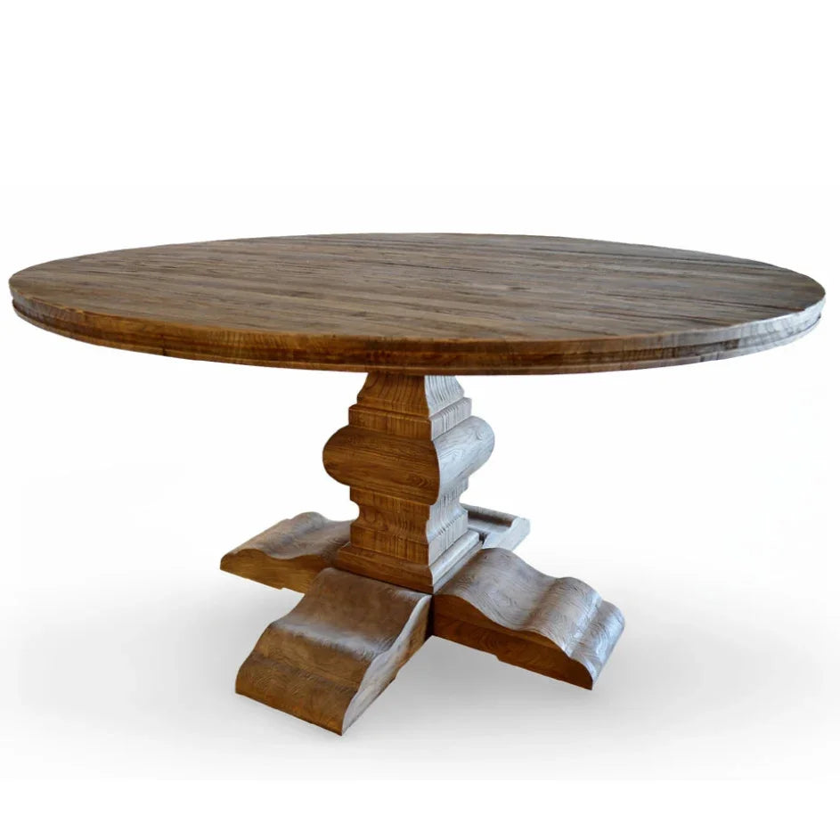 Table de salle à manger ronde en bois d'orme français