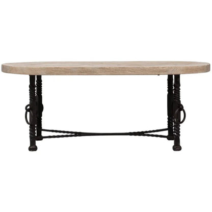 Table basse rustique à piètement en fer, vers 1940