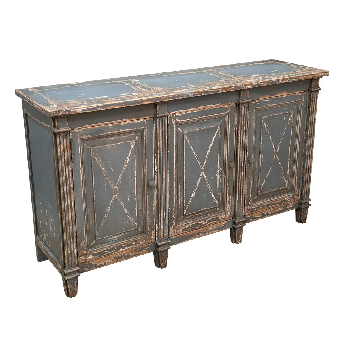 Buffet rustique en bois bleu poussiéreux
