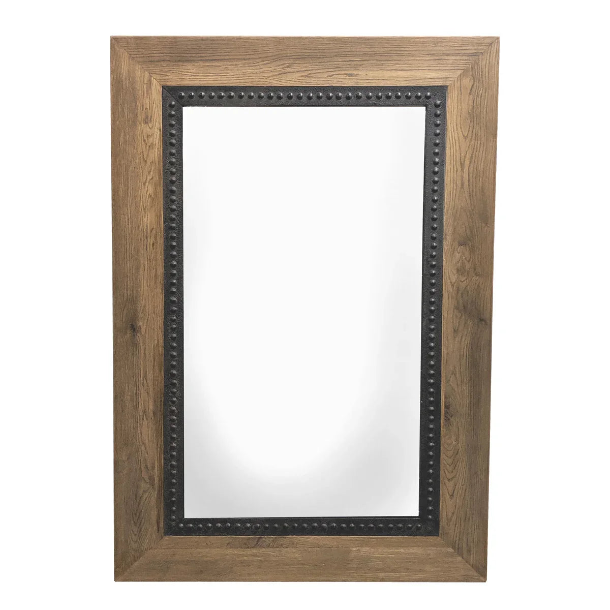Miroir mural rustique en bois clouté de métal