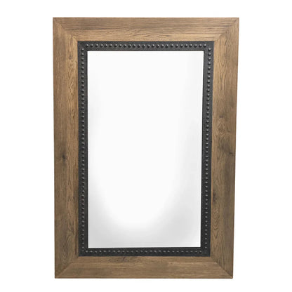 Miroir mural rustique en bois clouté de métal