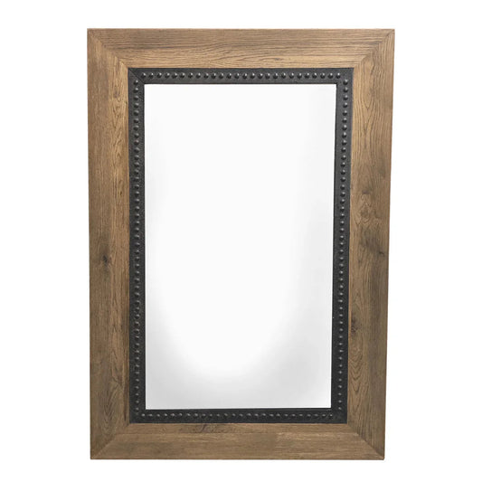 Miroir mural rustique en bois clouté de métal