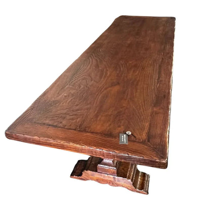 Longue table à manger rustique sur pied central