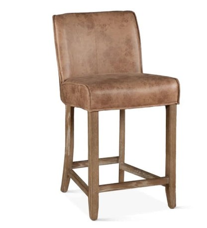 Tabouret rustique en cuir véritable caramel