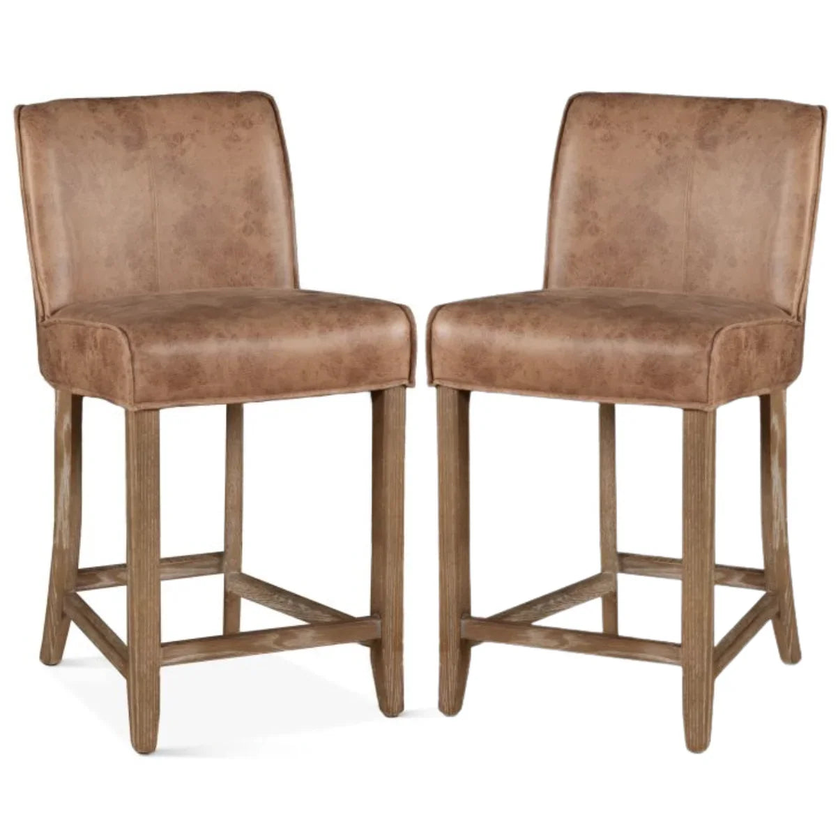 Tabouret rustique en cuir véritable caramel