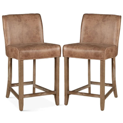 Tabouret rustique en cuir véritable caramel