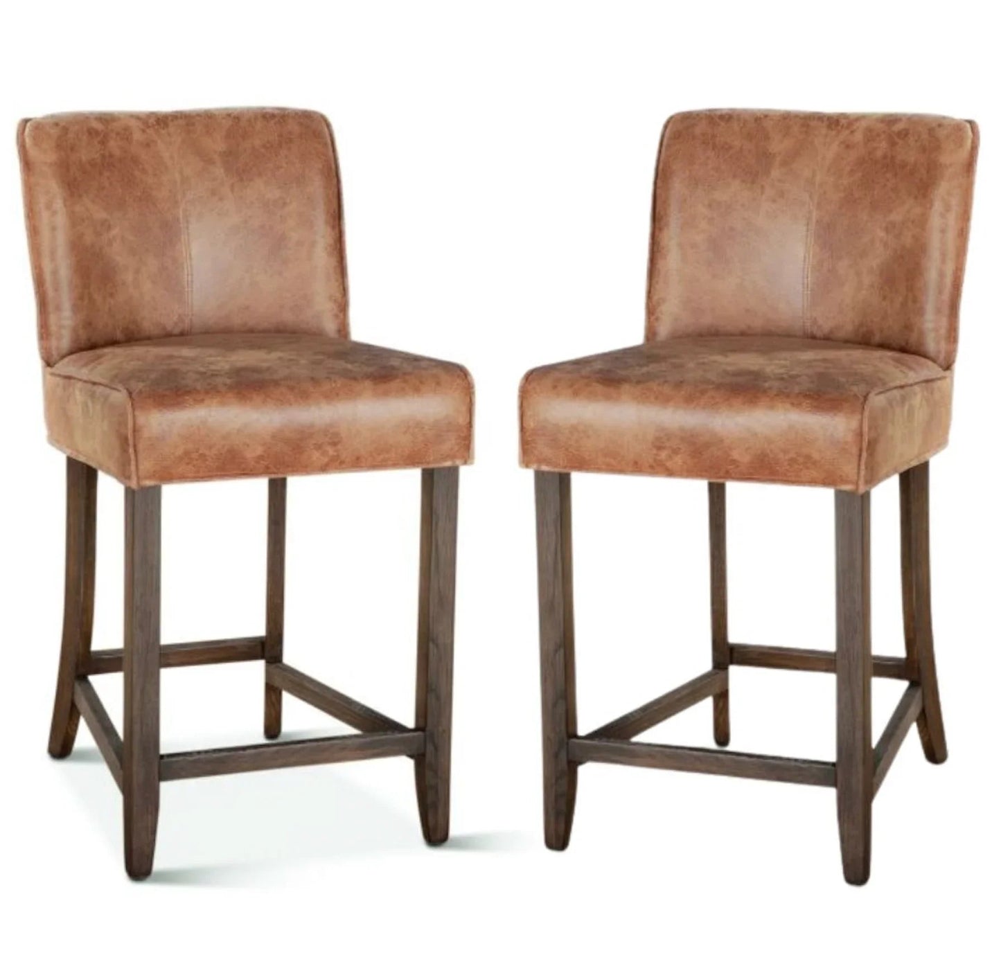 Tabouret rustique en cuir véritable caramel