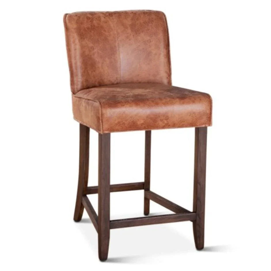 Tabouret rustique en cuir véritable caramel