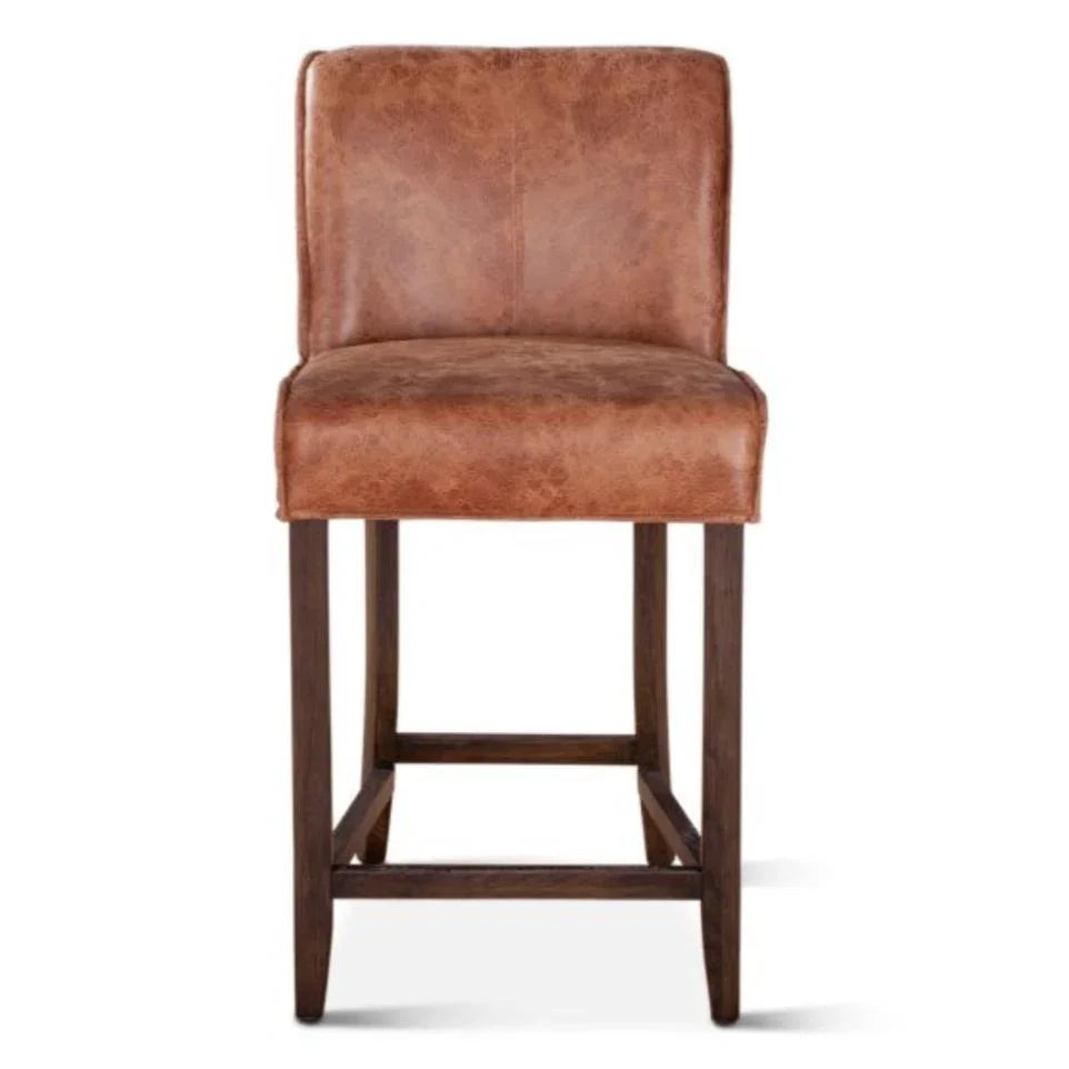 Tabouret rustique en cuir véritable caramel