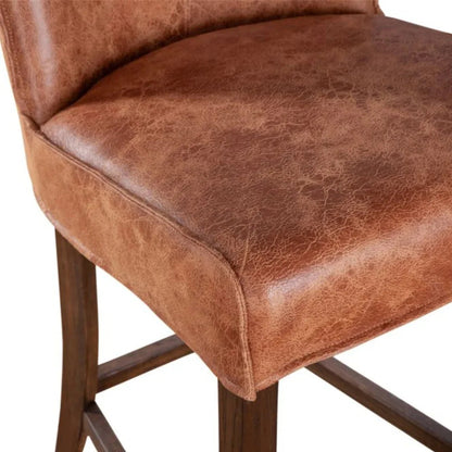 Tabouret rustique en cuir véritable caramel