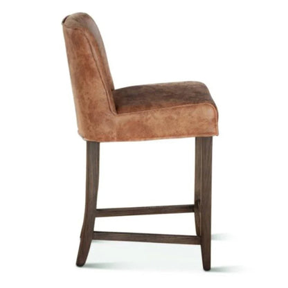 Tabouret rustique en cuir véritable caramel