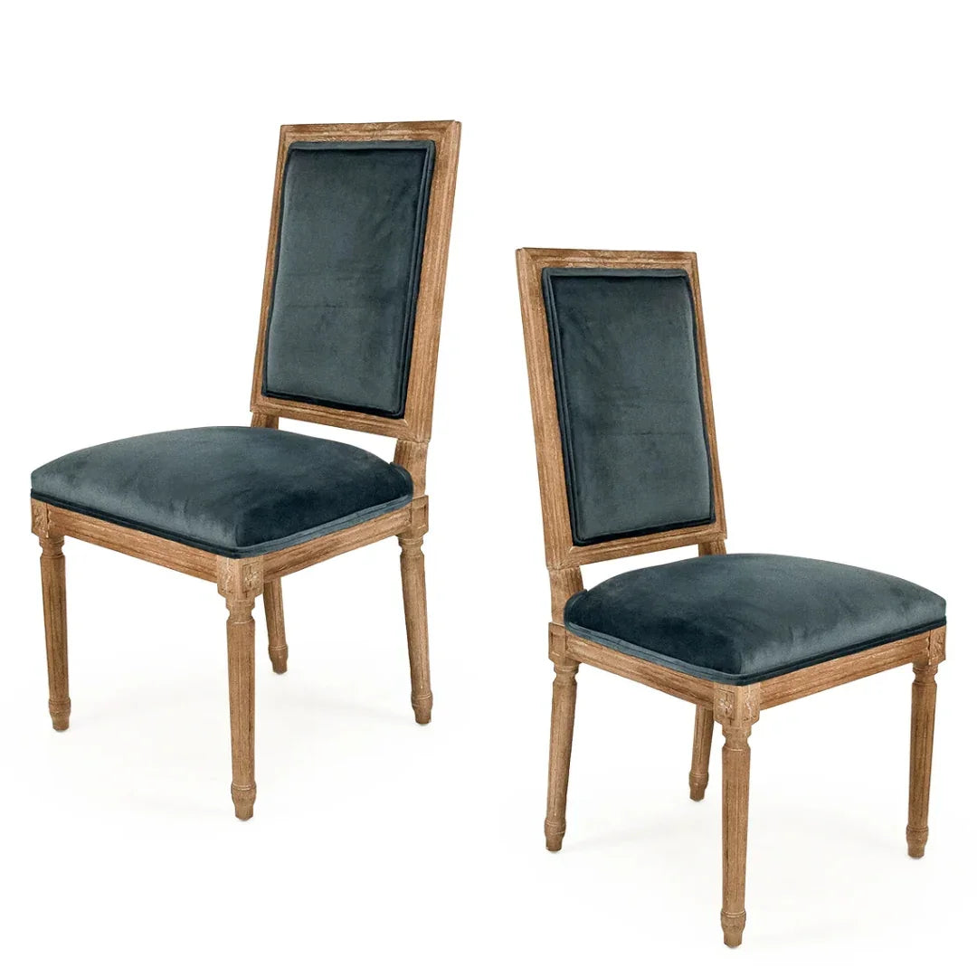 Chaise à dossier carré avec médaillon français turquoise