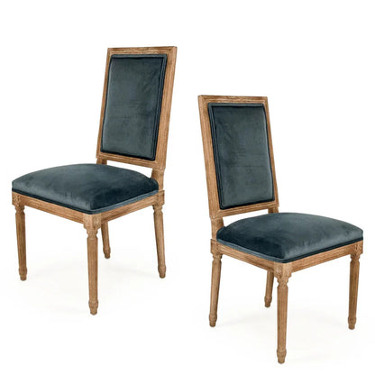 Chaise à dossier carré avec médaillon français turquoise