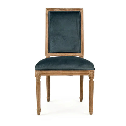 Chaise à dossier carré avec médaillon français turquoise