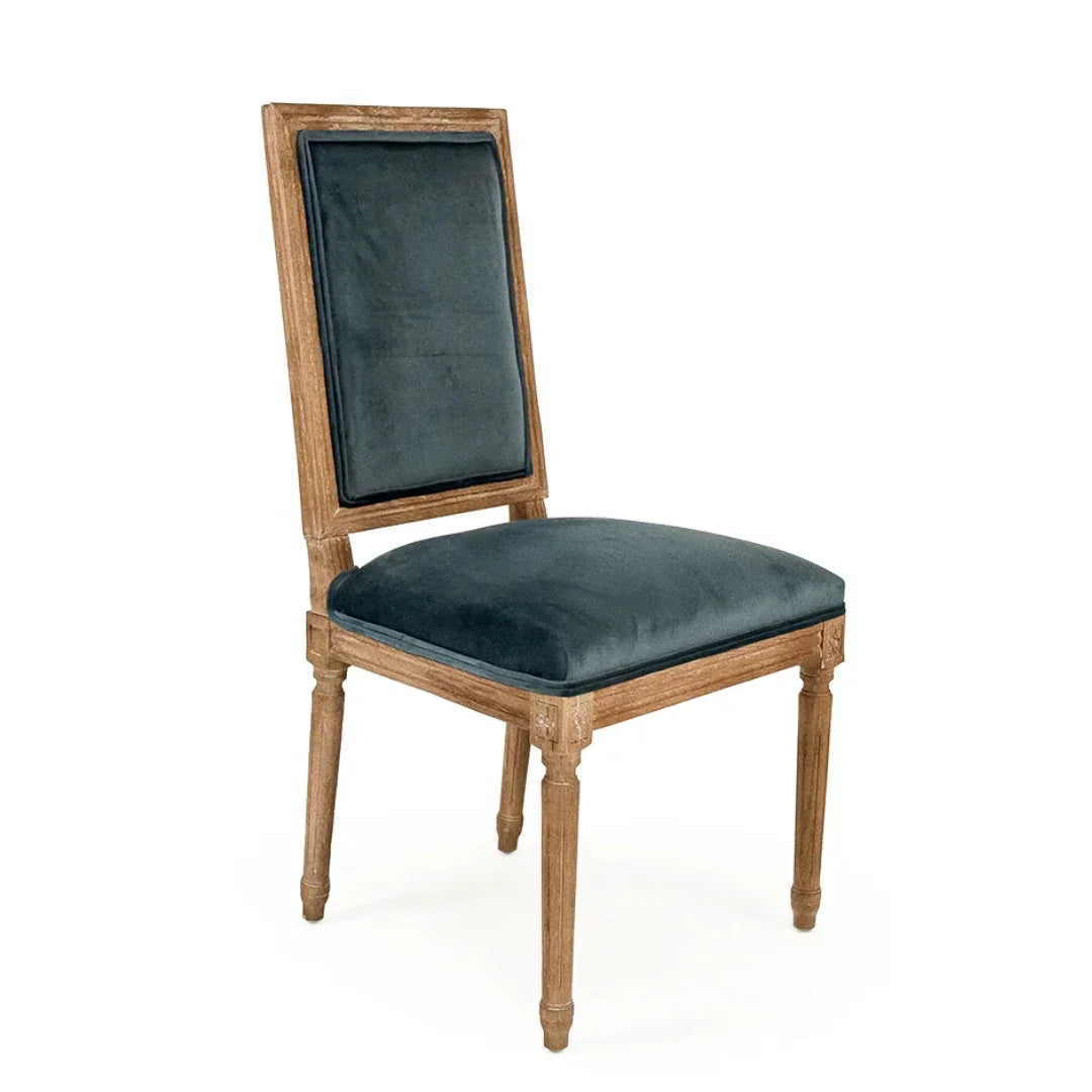 Chaise à dossier carré avec médaillon français turquoise