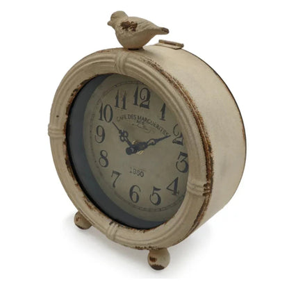 Horloge de table décorative style vintage avec oiseau