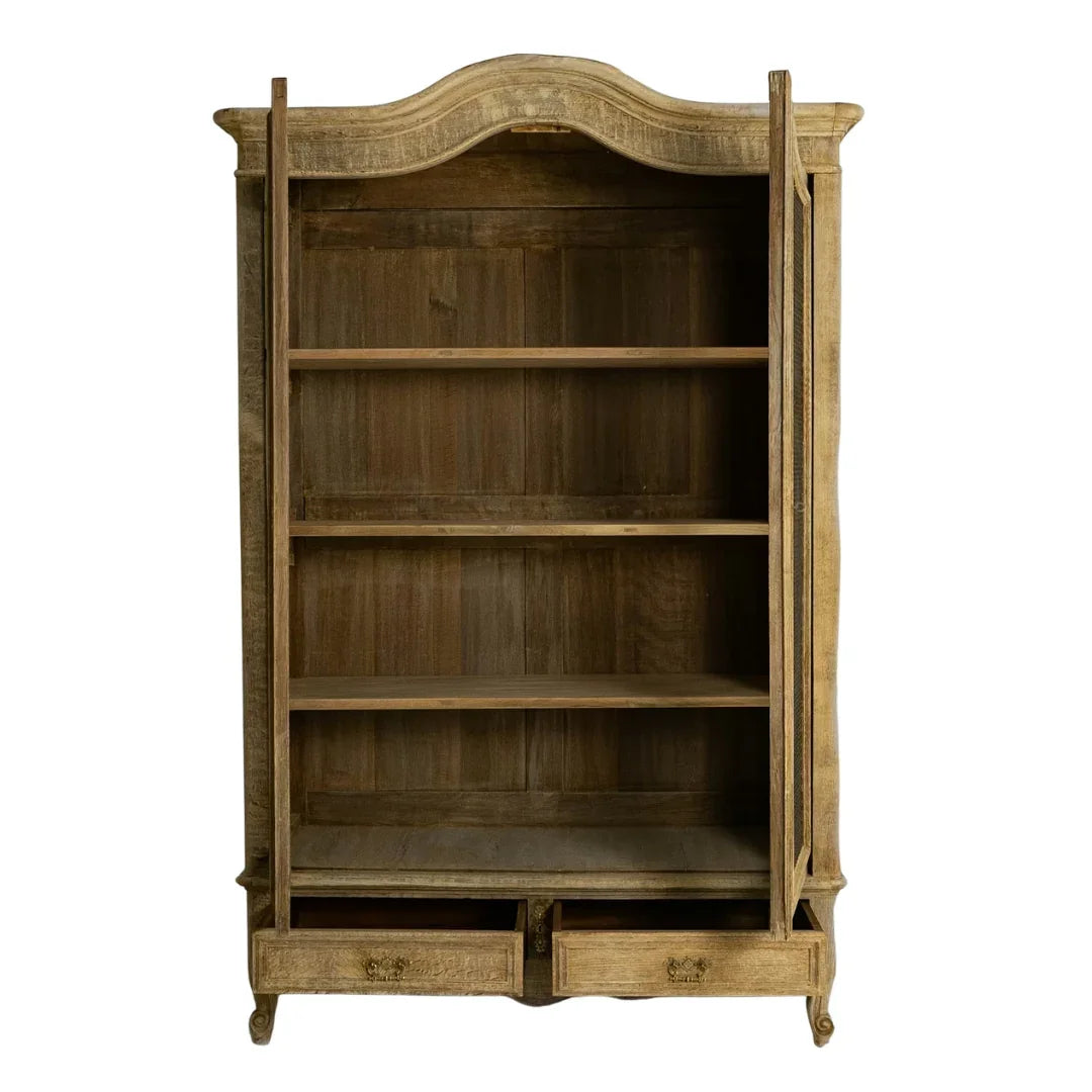 Vitrine française ancienne en chêne avec porte grillagée, vers 1900