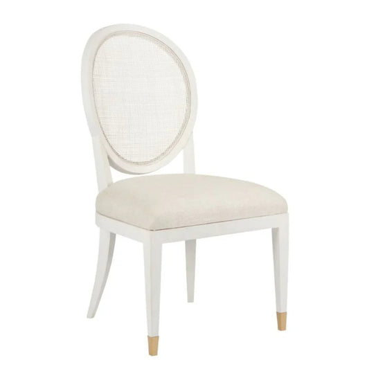 Chaise à dossier en canne blanche à pointe dorée