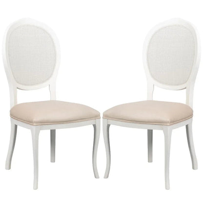 Chaises d'appoint ovales blanches à dossier en rotin