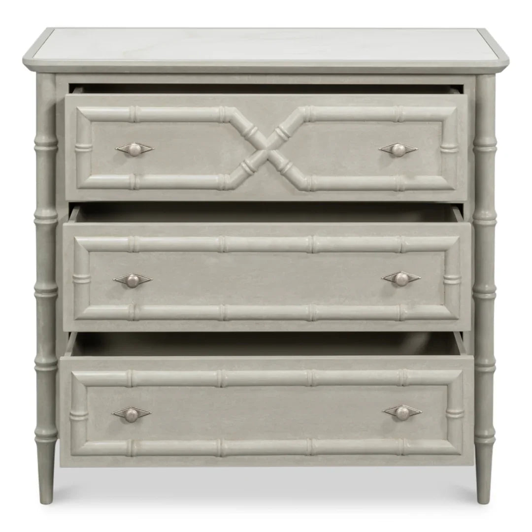 Coffre d'appoint en bambou avec plateau en porcelaine blanche